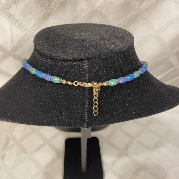 Elegant Blue and Gold Tone Beaded Necklace - Picture 2 of 3